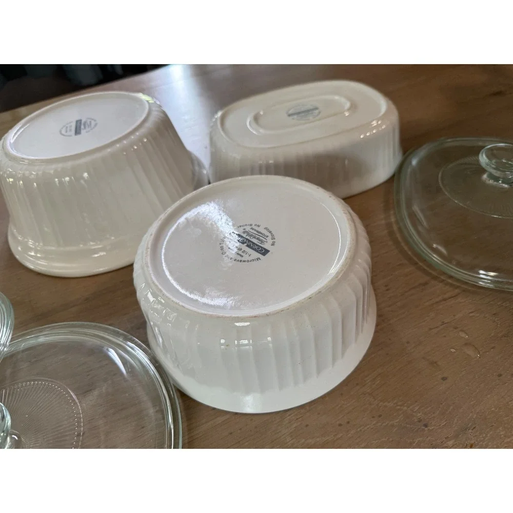 CorningWare French White Casserole Dish Set 3 Piece Stoneware with Glass Lids
